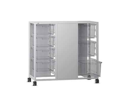 SpaceWalk, Double-Sided Mobile Storage, Triple Alternating, Certwood Bins, WxD 105.8x48.3